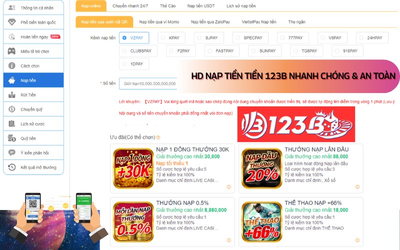 Hướng dẫn nạp tiền 123b nhanh chóng và an toàn